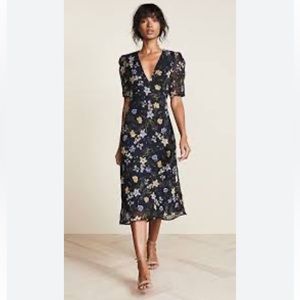 ASTR The Label Marleen Puff Sleeve Keyhole Backless Floral Midi Dress